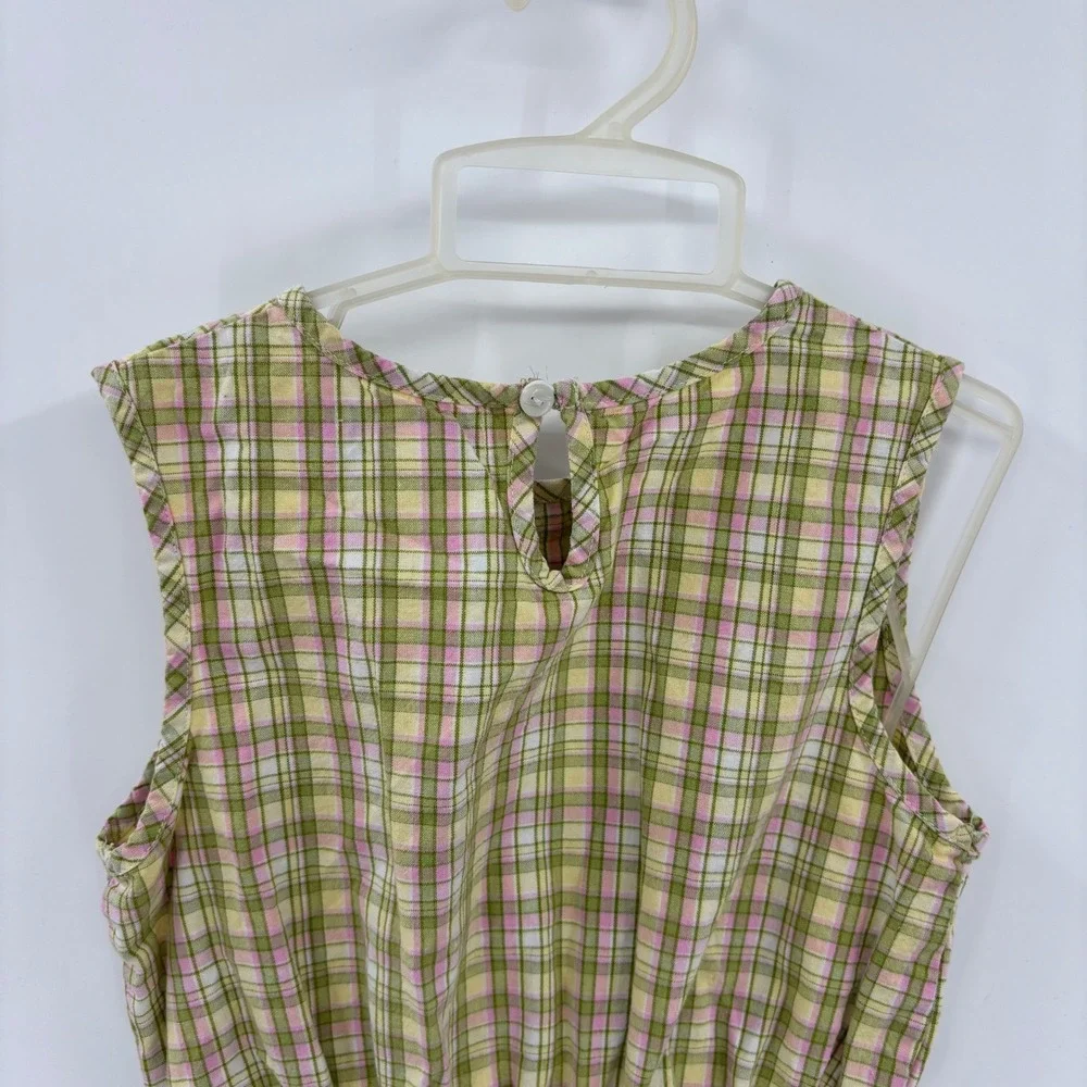cc.bates Plaid Sleeveless Top Kids 6 Green Pink Ruffle Smocked Peplum Blouse